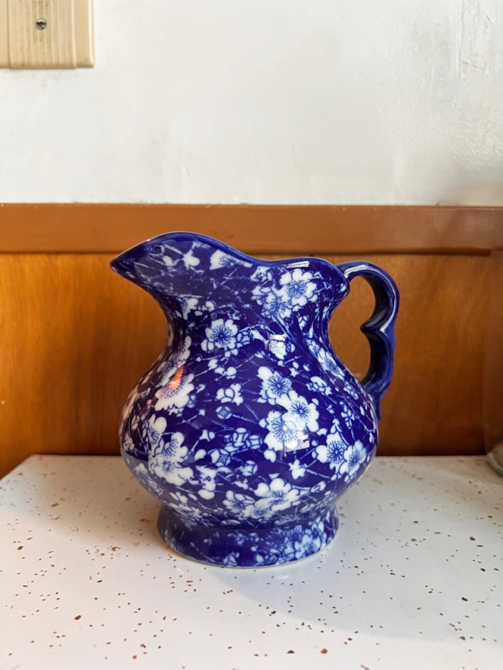 Blue and White Floral Ceramic Pitcher - Home Art
